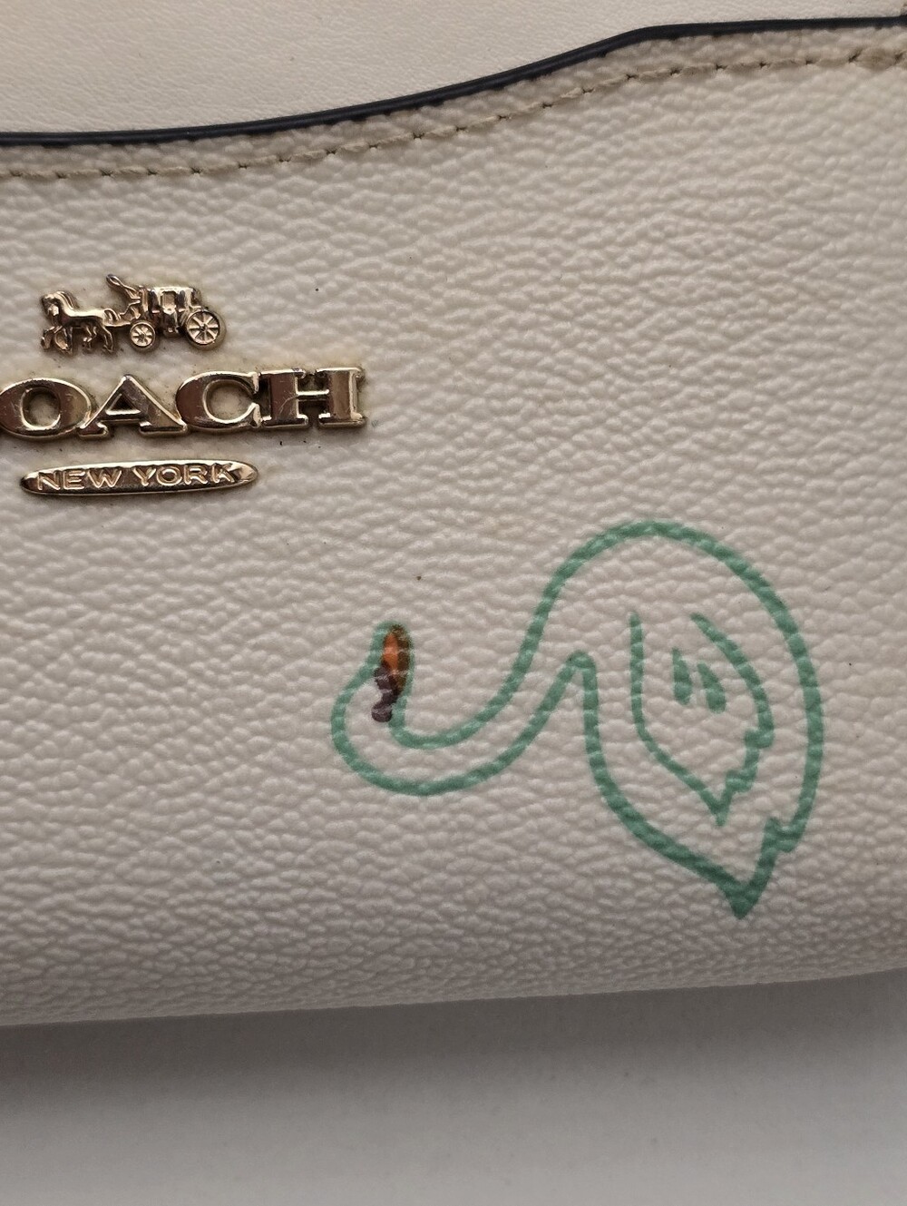 Coach L Zip Card Case Swan Print C8377 Chalk White Key Ring Wallet - Picture 7 of 15